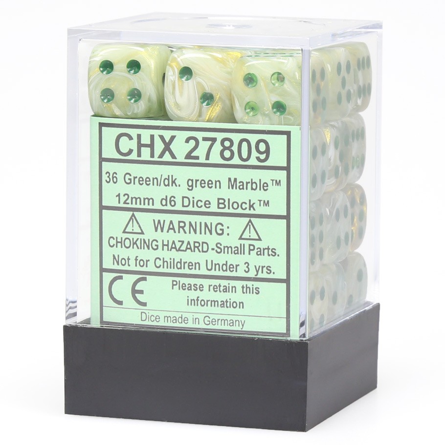 Chessex - Marble 12mm d6 Green/dark green Dice Block (36 dice)