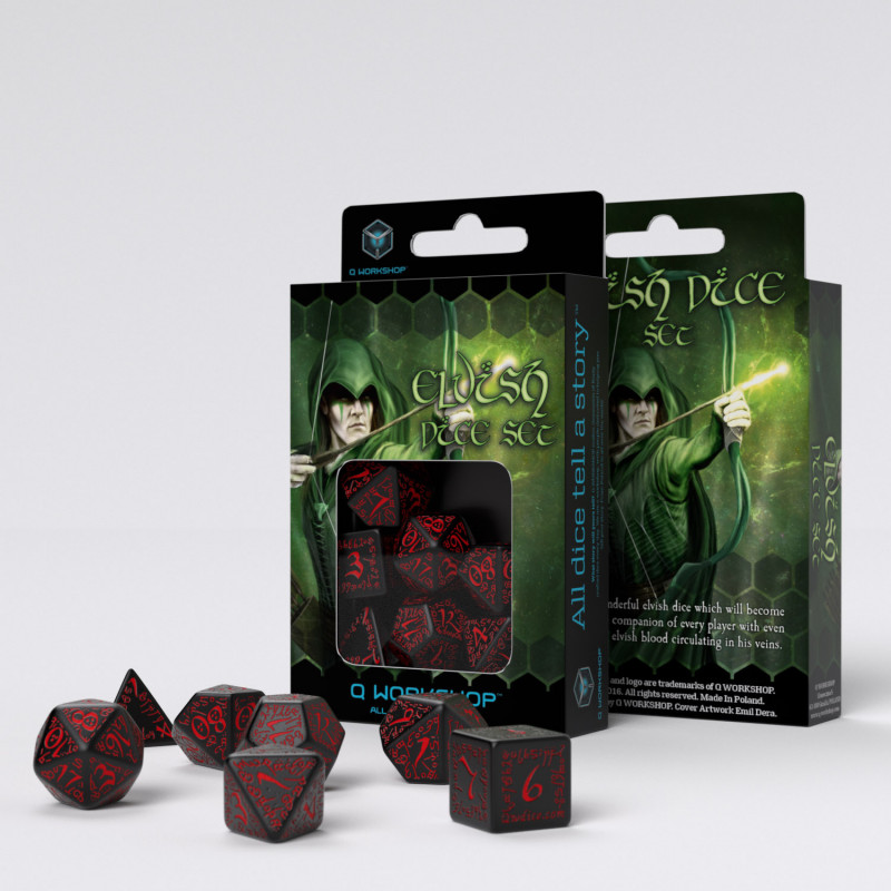 QW - Elvish Black & red Dice Set
