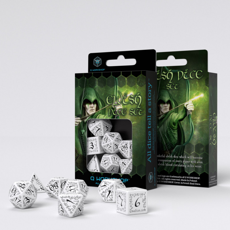 QW - Elvish White & black Dice Set