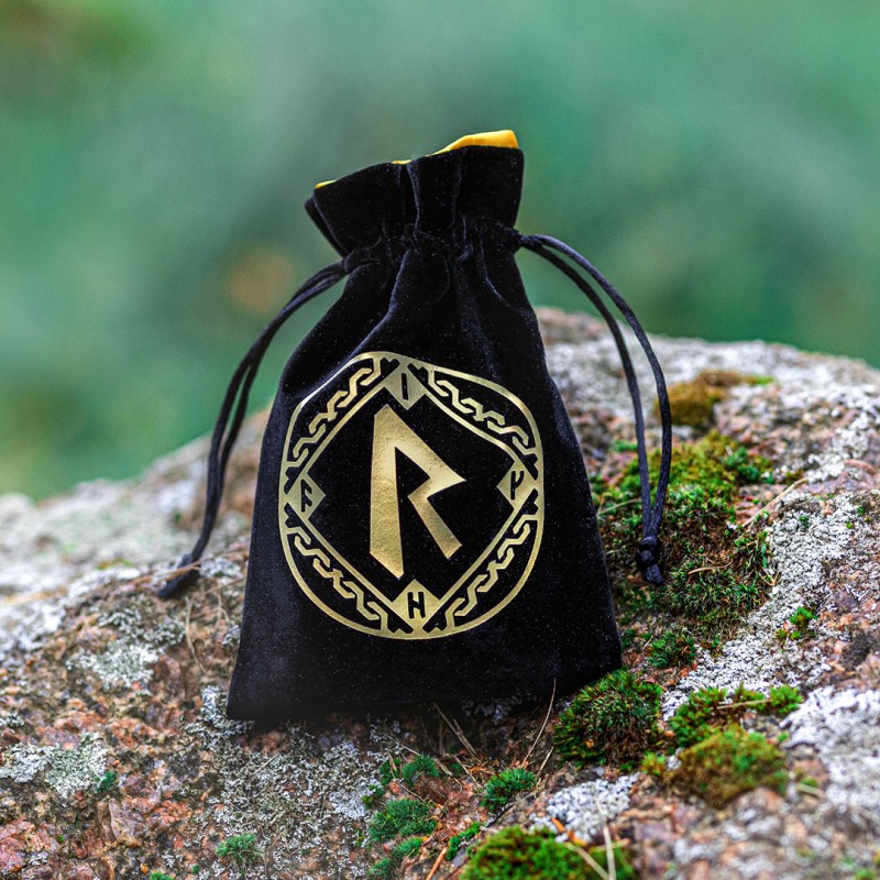 QW - Runic Black & golden Velour Dice Bag